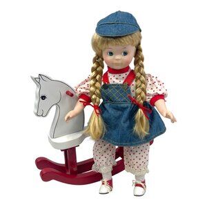 Vintage Heritage Mint Ltd. Susan Porcelain Doll & Wooden Rocking Horse
